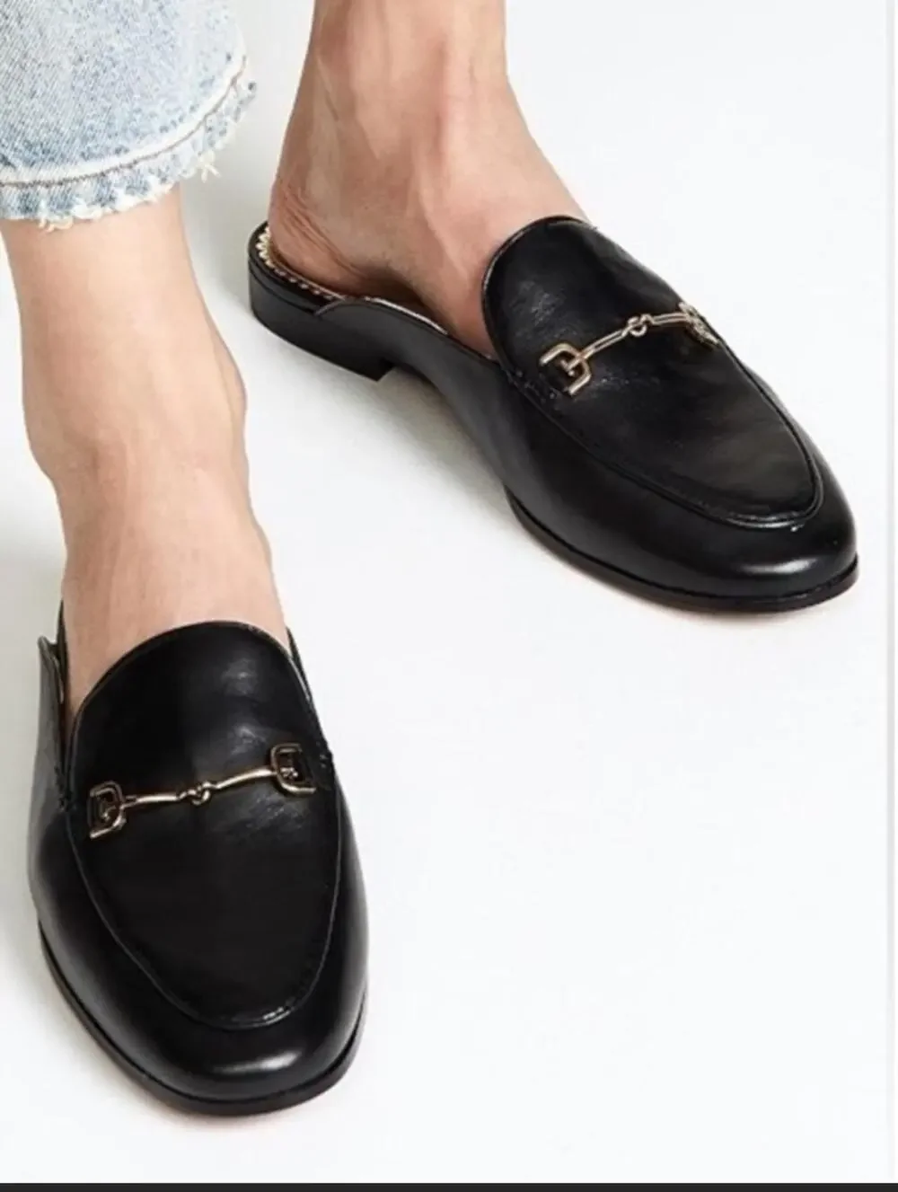 Sam Edelman Black Leather Linnie Mules Slides Shoes Sz 9 Effortless Classic Chic